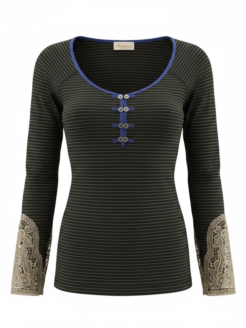 BKE. Distressed soft knit top with lots of fabulous detailing. Lace trim. Sz. L - Picture 1 of 5